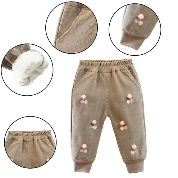 Esaierr 6M-4T Newborn Baby Girls Padded Jogger Pants Toddler Solid Color Sweatpants Warm Sweat Pants Fall Winter Stretch Bottoms