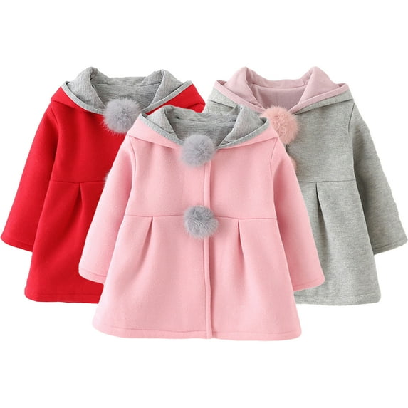 Esaierr 6M-4Y Newborn Girls Cute Rabbit Ear Cotton Jacket for Toddler Fall Winter Hooded Jacket Button Warm Outwear