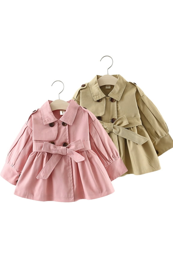 6M-4Y Toddler Baby Girls Ruffle Trim Trench Coat Newborn Double Breasted Windbreaker Jacket with Belted Cardigan Coat Spring Fall