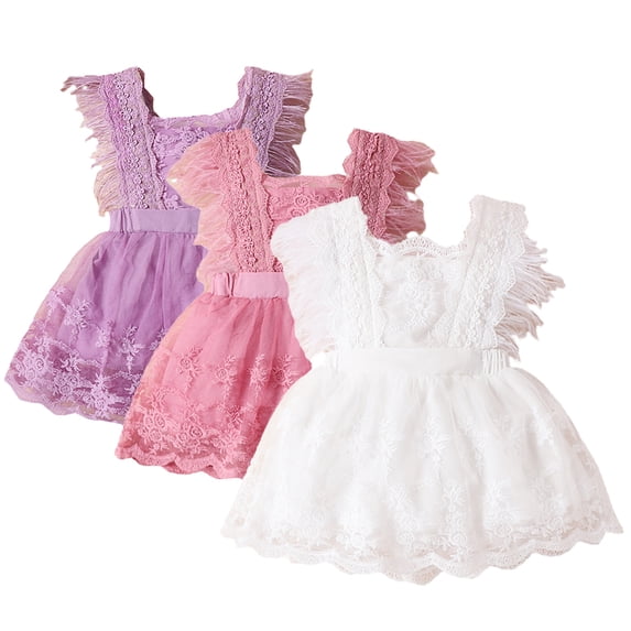 Esaierr 6M-6T Girls Short Sleeve Dresses for Kids Toddler Lace Dress Ruffle Princess Dresses Summer Tulle Sundress for Girls