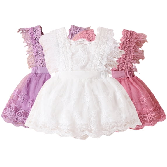 Esaierr 6M-6T Girls Short Sleeve Dresses for Kids Toddler Lace Dress Ruffle Princess Dresses Summer Tulle Sundress for Girls