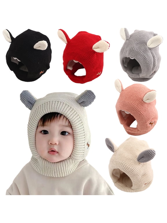 8M-3Y Girls Boys Pullover Hat Baby Winter Cartoon Knit Hat Rabbit Thicken Fleece Earflap Beanie Hat Infant Lining Cap