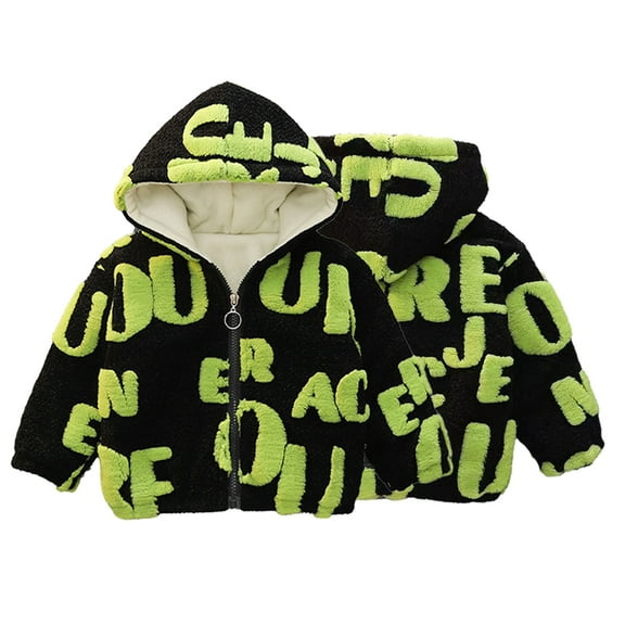 Esaierr 9 Months-5 Years Old Boys Full Print Letters Hooded Jacket,Fall Winter Hoodie Cardigan Short Jacket,Long Sleeved Zipper Jacket with Hoodie for Baby Kids