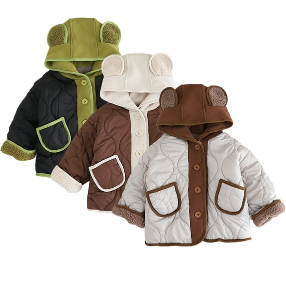 Esaierr 9 Months-6 Years Boys Girls Hooded Cotton Coats Jacket for Baby Kids,Fleece Buttons Warm Tops Jacket,Fall Winter Puffer Cotton Outerwear