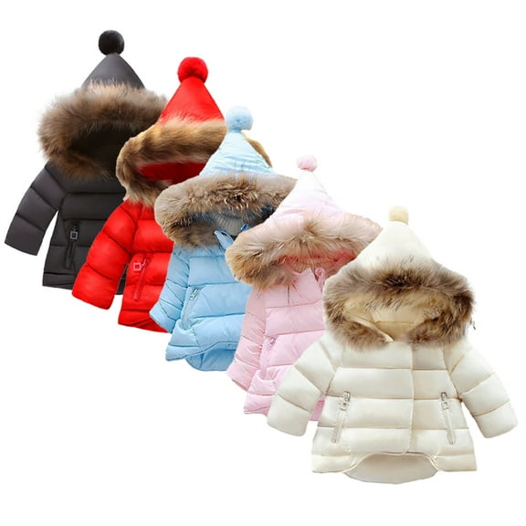 Esaierr 9 Months-7 Years Girls Hooded Down Cotton Jacket for Kids Toddler,Fall Winter Solid Color Warm Cotton Coats,Newborn Thickening Snowsuit Outerwear