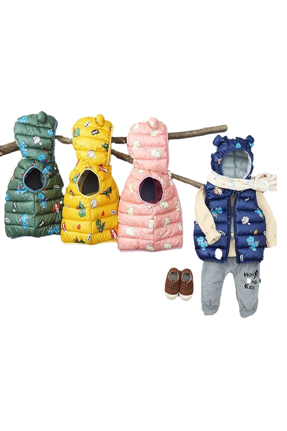 9M-5Y Boys Girls Cartoon Print Sleeveless Jacket for Baby Toddler Kids,Vest Jacket,Fall Winter down Jacket down Coats,Solid Color Zipper Waistcoat