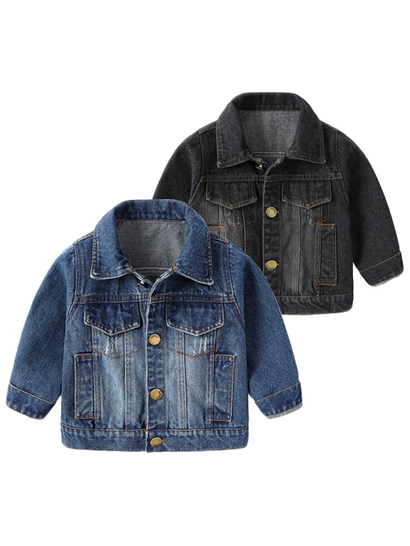 Newborn Baby Flip Collar Denim Jacket Boy Girls Long Sleeves Jeans Jacket 9M-5Y Multi Pockets Denim Casual Outwear Spring Fall Stylish Cowboy Coat