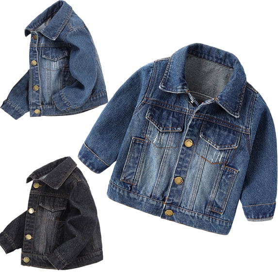 Esaierr Newborn Baby Flip Collar Denim Jacket Boy Girls Long Sleeves Jeans Jacket 9M-5Y Multi Pockets Denim Casual Outwear Spring Fall Stylish Cowboy Coat