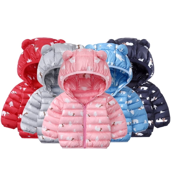 Esaierr 9M-5Y Toddler Newborn Ears Hooded Lightweight Cotton Jacket for Boys Girls Cartoon Print Winter Coats Casual Windproof Warm Outerwear Jacket