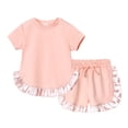 thumbnail image 1 of Esaierr 9M-7Y Girls 2Pcs Summer Short Sleeve Shorts Suit Cotton Sports Suit Clothes Sets Child Outwear for Toddler Kids Baby, 1 of 9