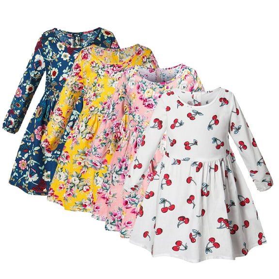 Esaierr 9M-8Y Kids Toddler Girls Dresses Baby Infant Long Sleeve Shirts Girls Fall Dress Little Girls Floral Skater Dresses Long Sleeve A-Line Dress