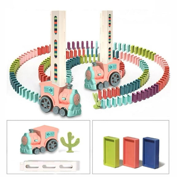 Esaierr Automatic Train Toy, Dominoes For Kids Creative Dominos Blocks Set, Stem Building /Stacking Toys With Light + Sound Applicable Age: 3+