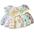 thumbnail image 1 of Esaierr Autumn Winter Fleece Lined Cotton Jacket for Toddler Kids Boys Girls Ears Hooded Puffer Coats Printed Thickened Short Cotton Outerwear For1-6 Years Old, 1 of 9