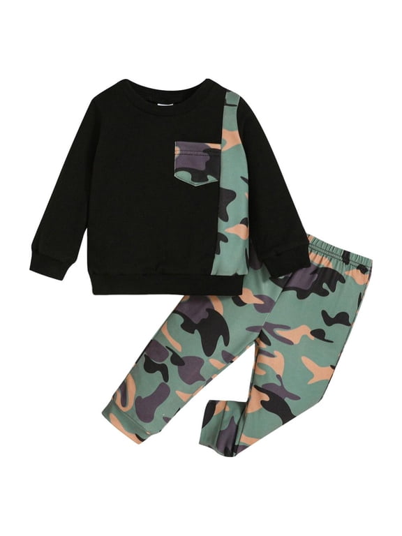 Baby 2pcs Spring Autumn Camouflage Sweatshirt Set, Newborn Long Sleeve Leisure Sweatshirt Top + Camouflage Pants Outfit Set
