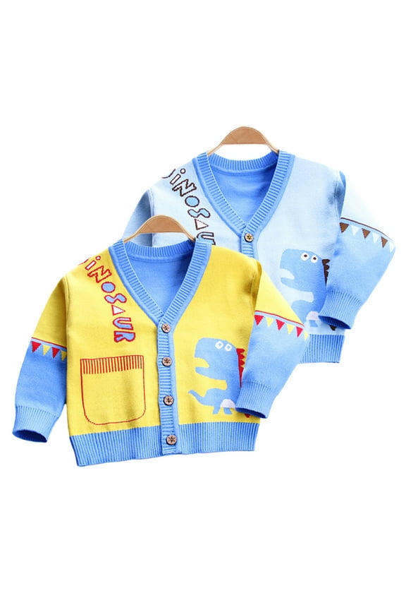 Baby Boys Cardigan Sweater Toddler Button up Knit Sweater Boys Dinosaur Pockets Sweater Jacket Spring Autumn Clothes for Kids 2-8Y