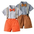 thumbnail image 1 of Esaierr Baby Boys Gentleman Clothes 3PCS Outfits Toddler Short Sleeve Plaid Dress Shirt Bowtie Suspender Shorts Spring Summer Formal Clothes Set for Kids 6 Months - 8 Years, 1 of 9