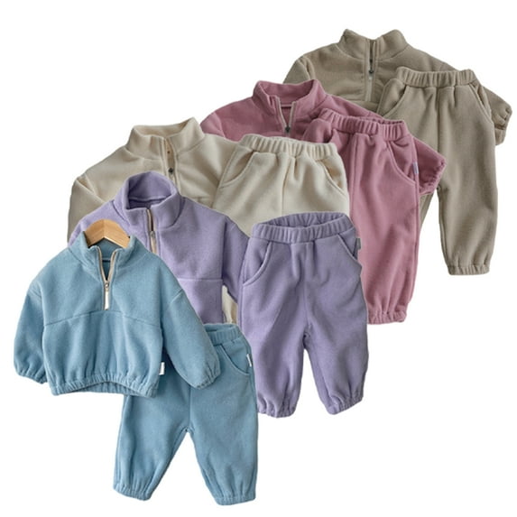 Esaierr Baby Boys Girls Double-Sided Velvet Winter Sweatshirt Set 2PCS Fleece Thickened Sweatsuit Tops Jogger Pants Warm Tracksuit Outfit for 6-24 Months Toddler Unisex