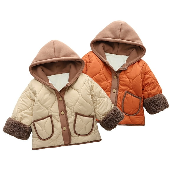 Esaierr Baby Boys Girls Fleece Cotton Jacket Padded Fall Winter Coats for Kids Hooded Thickened Coats Buttons Down Cotton Outerwear for 9 Months - 7 Years