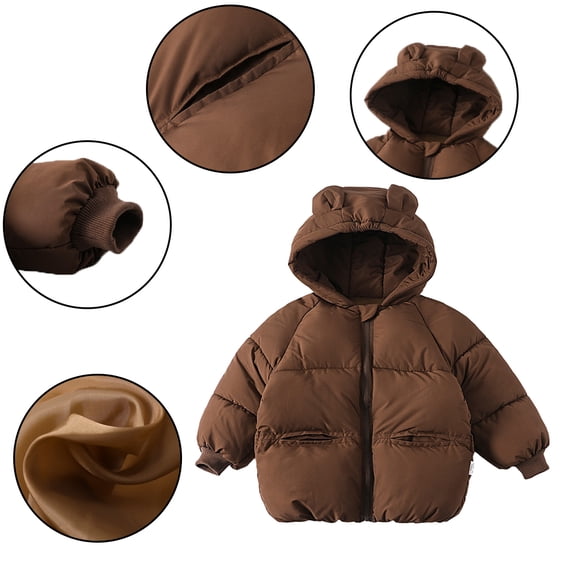 Esaierr Baby Boys Girls Winter Coat Hooded Puffer Jacket with Ears for Toddler Warm Coat Thick Cotton Padded Outerwear for 1-6Y