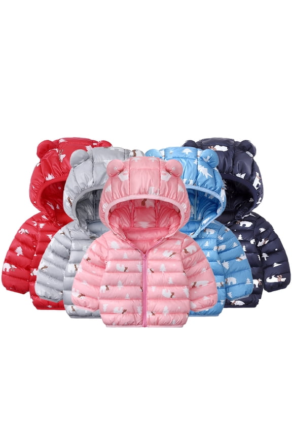 Baby Boys Girls Winter Coats Ear Hoods for Toddler Newborn Jackets Coats Light Puffer Down Jacket Outwear Casual Cotton Jacket Zip Cute Down Jacket for 9M-5Y
