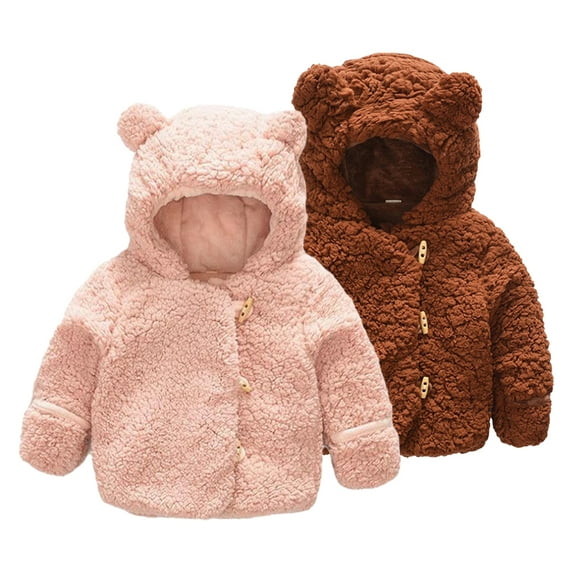 Esaierr Baby Boys Girls Winter Ears Hooded Cotton Jacket for Newborn Lamb Fleece Thickened Cotton Coat Tops Infant Padded Outerwear for 6-24 Months