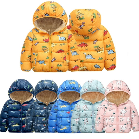 Esaierr Baby Boys Girls Winters Coats with Hooded Down Jacket for Toddler Kids Puffer Jacket Coat Cartoon Thickened Fall Winter Tops Zipper Warm Down Coats for 1-17Y