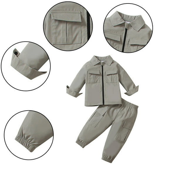 Esaierr Baby Boys Spring Fall Clothes 2PCS Outfits Infant Solid Color Long Sleeve Zip Jacket Casual Cargo Pants Jogger Set for 6 Months-3 Years