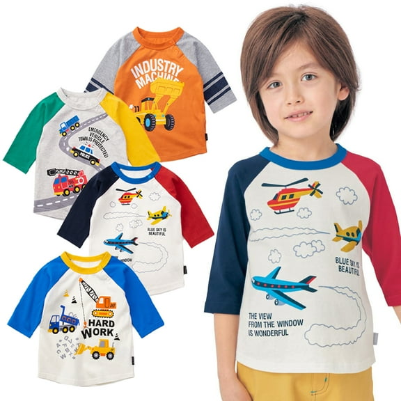 Esaierr Baby Boys Summer Car Pattern T-Shirt Toddler Seven-Minute Sleeve Tops Kids Cotton Cartoon Tees for 2-8 Years