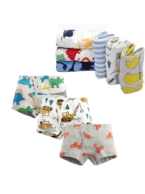 Baby Boys Underwear, Kids Comfort Flex Waistband Boxer Brief Sizes 3Pack Cartoon Dinosaur Cotton Shorts Panties for 3-8 Years