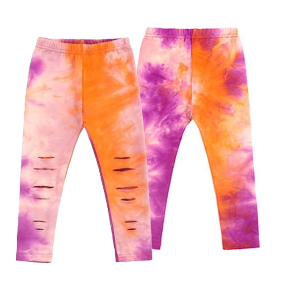 Esaierr Baby Girls Broken Hole Leggings Pants for Kids 6 Months - 6 Years Summer Tie Dye Printed Soft Trousers Little Girls Summer Bottoms for Girls