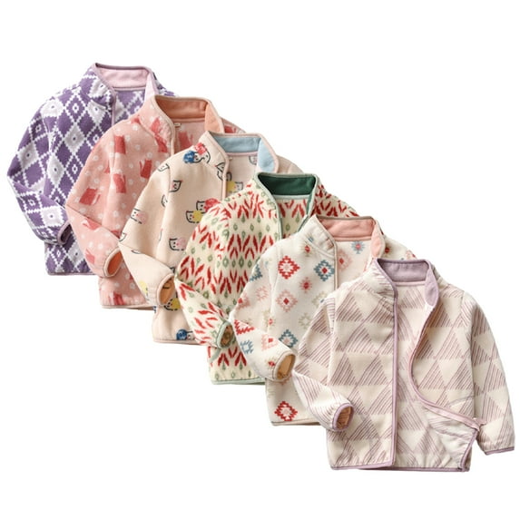 Esaierr Baby Girls Fall Coats for Kids Toddler Fleece Jacket 1-9 Years Girls Printed Stand Collar Outwear Cardigan Coats