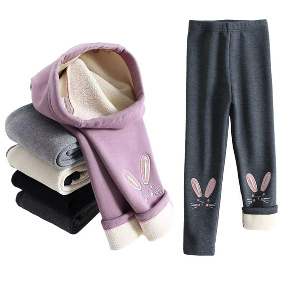 Esaierr Baby Girls Fleece Lined Leggings for Kids Toddler 1-10 Years Old Fall&winter Warm Pants Fall Outfits Bunny Embroidery Thick Warm Cotton Velvet Pants