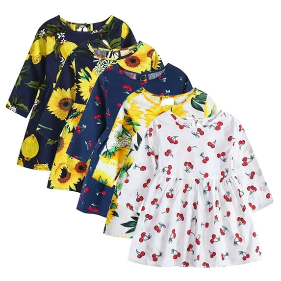 Esaierr Baby Girls Floral Dress for Toddler Crewneck Dress Long Sleeve Printed Dress Autumn Dress for 1-6Y