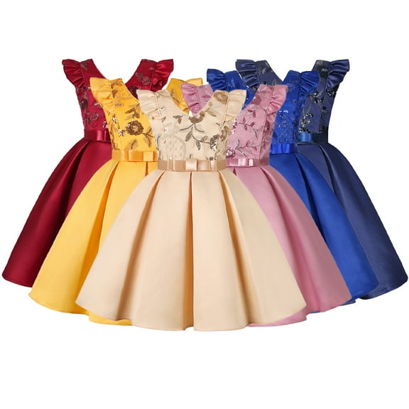 Esaierr Baby Girls Summer Sequin Dress Toddler Ruffle Birthday Party Tutu Princess Dress Kids Birthday Party Pageant Gown for Age 2-10 Years Old