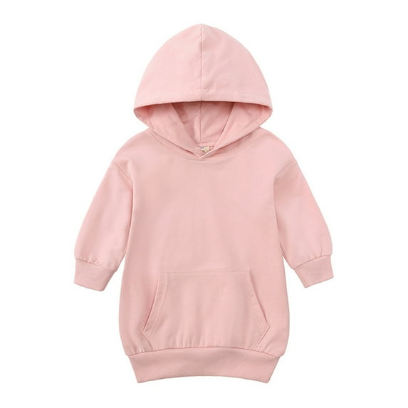 Esaierr Baby Girls Sweatshirt Dress Toddler Long Sleeve Candy Color Hooded Sweatsuit Spring Autumn Mid-Length Sweater Clothes for 1-5 Years Old