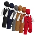 thumbnail image 1 of Esaierr Baby Infant Boy Clothes Suits, Baby Boy Fall Outfits Toddler Gentleman Outfit Dress Romper + Hat + Vest +Suspender Pants + Bow Tie Wedding Set for 1-24M, 1 of 8
