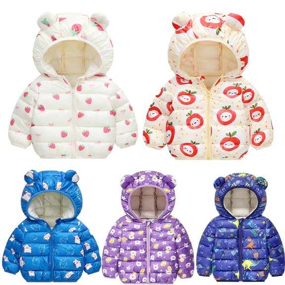 Esaierr Baby Down Jackets Winter Jackets with Hooded for Newborn Toddler Puffer Down Outwear Light Puffer Coats Cartoon Long-Sleeved Clothes Down for Boys Girls 9M-5Y