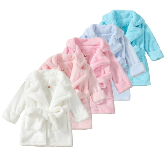Esaierr Baby Kids Bathrobe Pajamas for Boys Girls,Solid Color Medium Length Sleepwear Loungewear Kids Pjs Toddler Fleece Robes Long Sleeves V-Neck Night-Robe,Size 1-7 Years