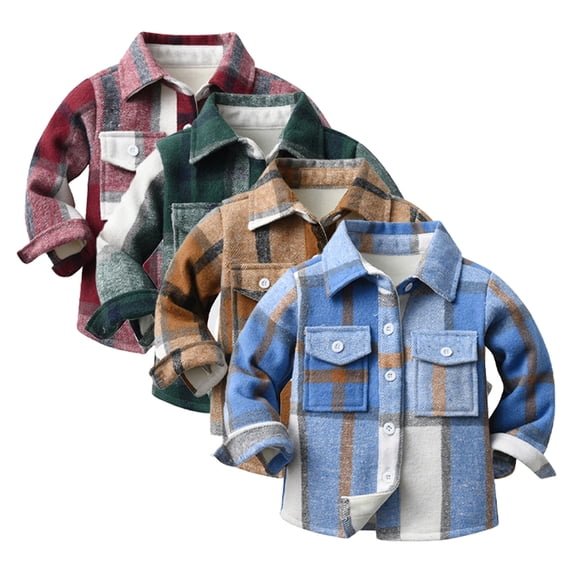 Esaierr Baby Kids Boys Fleece Shirt Coat 6M-9Y Toddler Button down Long Sleeve Plaid Warm Thick Shirts Newborn Fall Winter Jackets Tartan Tops