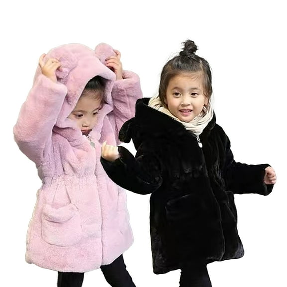 Esaierr Baby Kids Boys Girls Thick Fleece Coat Mid-Length Outwear Toddlers Warm Winter Fleece Outwear Winter Ears Hooded Trench Coat for 9M-8Y
