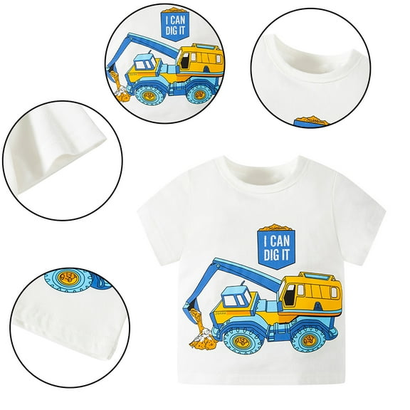 Esaierr Baby Kids Boys Summer Short Sleeve T-Shirt Toddler Cartoon Car Printed Tees Crewneck Tops for 1-8 Years Old