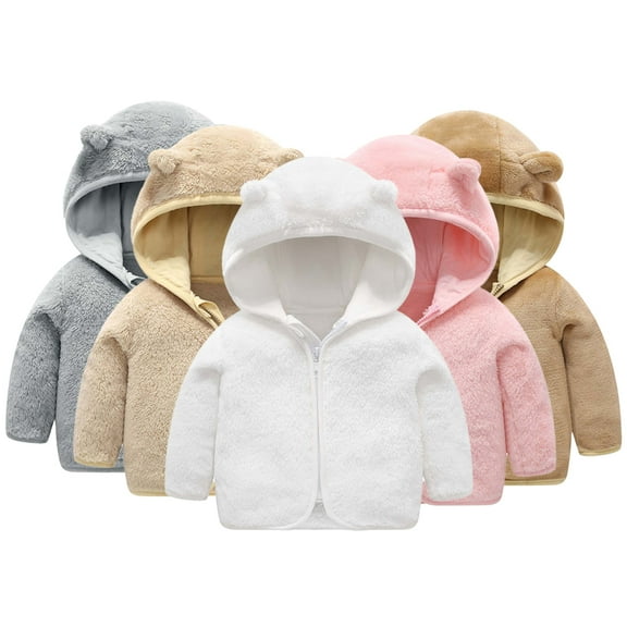 Esaierr Baby Kids Ear Hooded Fleece Jacket Toddler Thickened Warm Outwear Spring Fall Zipper Coats Casual Jacket Unisex 6months -6 Years Old