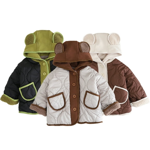 Esaierr Baby Kids Fall Winter Coats Fleece Cotton Jacket for Boys Girls Ears Hooded Hooded Down Cotton Coats Padded Outerwear Tops for Toddler 9M-6Y