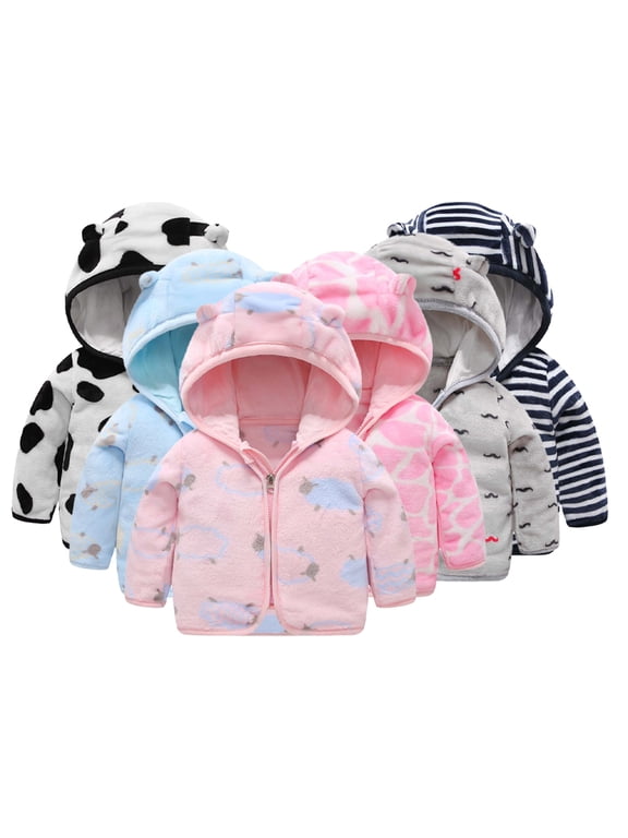 Baby Kids Fall Winter Fleece Jacket Thickened Warm Tops Outwear Girls Boys Hooded Casual Coats for 6 Months - 6 Years