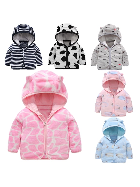Baby Kids Fall Winter Fleece Jacket Thickened Warm Tops Outwear Girls Boys Hooded Casual Coats for 6 Months - 6 Years
