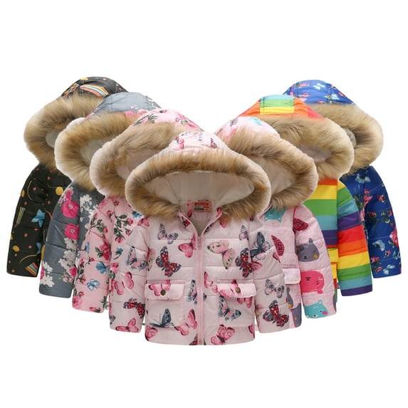 Esaierr Toddler Kids Boys Girls Fall Winter Jacket Printed Hooded 1-7Y Baby Cotton Coats Thickening Warm Kid Snowsuit Jacket Outerwear Top