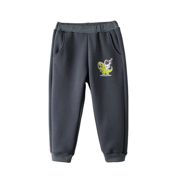 Chenyin Baby Kids Fleece Active Jogger Pants with Pocket for Boys Girls Cartoon Print Sweatpants Toddler Fall Winter Padded Thickened Unisex Trousers for 3-11 Years