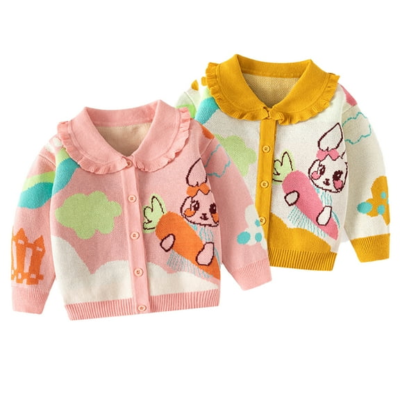Esaierr Baby Kids Girls Cartoon Knitted Sweaters Jacket Coat 12M-6T Newborn Autumn Winter Sweater Outwear Toddler Infant Girls Lapel Knitted Sweater Cardigan Coat