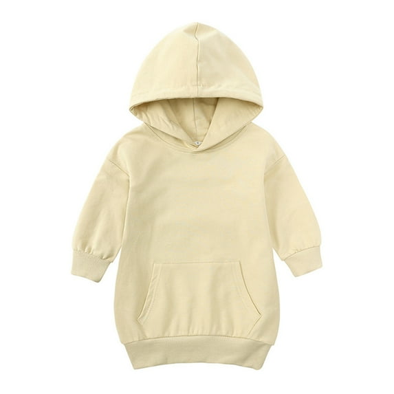 Esaierr Baby Kids Girls Hooded Sweatshirt Dress for 1-5 Years,Long Sleeve Sweatsuit Mid-Length Sweater Clothes,Spring Fall Candy Color Dress