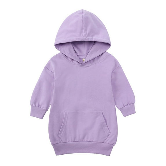Esaierr Baby Kids Girls Hooded Sweatshirt Dress for 1-5 Years,Long Sleeve Sweatsuit Mid-Length Sweater Clothes,Spring Fall Candy Color Dress